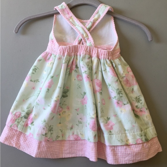 Vintage Hartstrings Dress 24M Easter Gingham Floral Seersucker Pink Mint Green - Picture 2 of 3